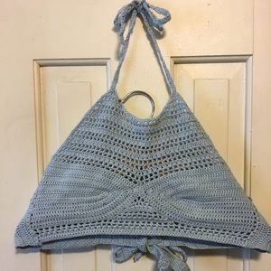 Fashion Nova Sky Blue Knit Tie Crop Halter Top